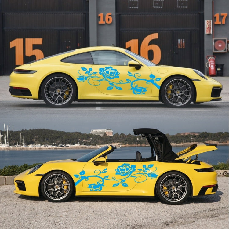 2 PCS/Set D-545 Rose Pattern Car Modified Decorative Sticker(Blue) - In Car by buy2fix | Online Shopping UK | buy2fix