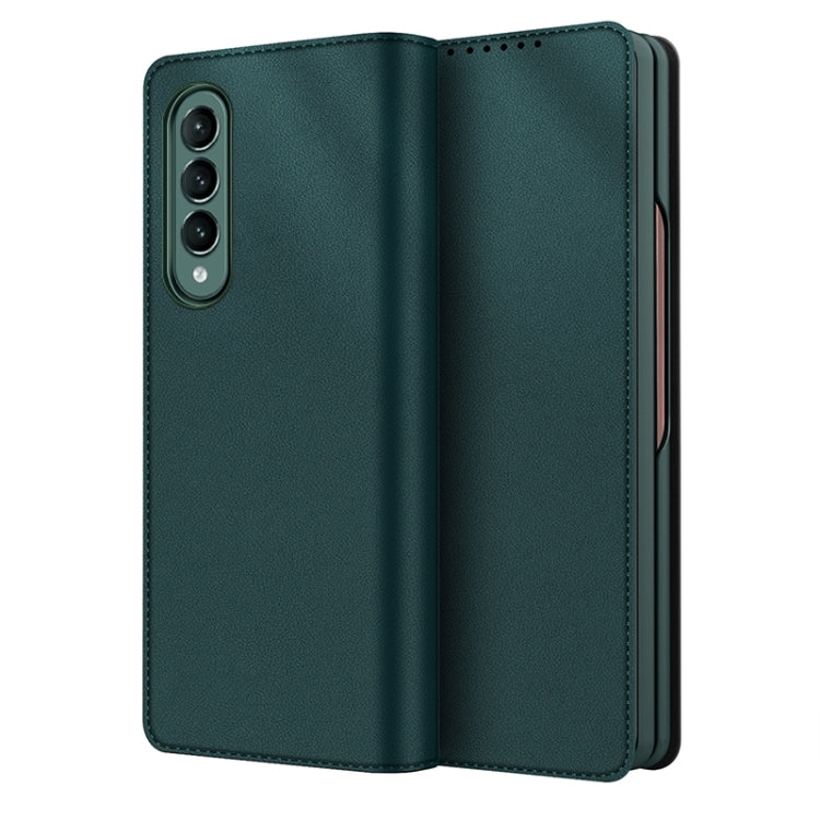 For Samsung Galaxy Z Fold4 Split Type Horizontal Flip Foldable Leather Phone Case(Plain Green) - Galaxy Z Fold4 5G Cases by buy2fix | Online Shopping UK | buy2fix