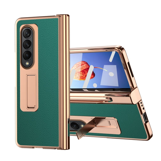 For Samsung Galaxy Z Fold4 Litchi Texture Leather Hinged Electroplated Phone Case with Pen(Green) - Galaxy Z Fold4 5G Cases by buy2fix | Online Shopping UK | buy2fix