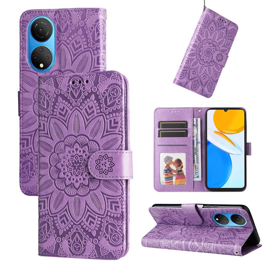 For Honor X7 / Honor Play 30 Embossed Sunflower Leather Phone Case(Purple) - Honor Cases by buy2fix | Online Shopping UK | buy2fix