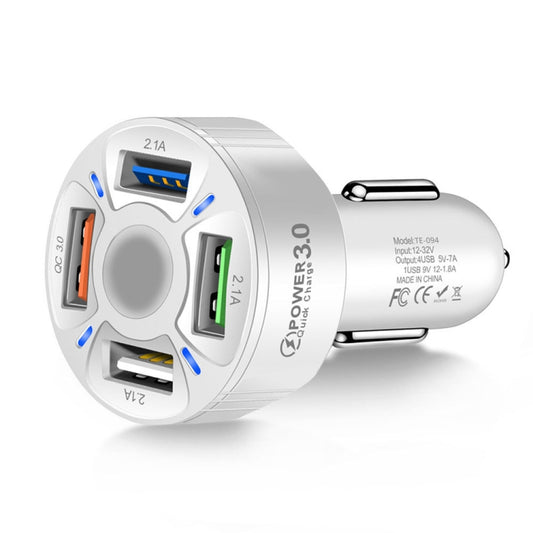 TE-094 4 in 1 Cigarette Lighter Conversion Plug Multi-function USB Car Fast Charger(White) - In Car by buy2fix | Online Shopping UK | buy2fix