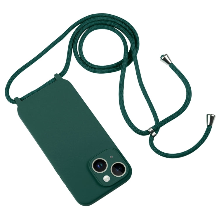 For iPhone 14 Plus Crossbody Lanyard Liquid Silicone Case(Pine Needle Green) - iPhone 14 Plus Cases by buy2fix | Online Shopping UK | buy2fix