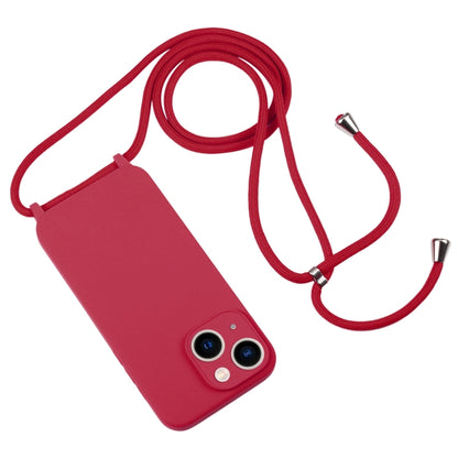 For iPhone 13 Crossbody Lanyard Liquid Silicone Case(Rose Red) - iPhone 13 Cases by buy2fix | Online Shopping UK | buy2fix