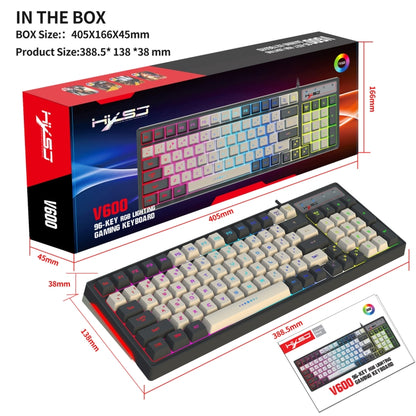 HXSJ V600 96-key RGB Backlit Dual-color Injection-molded Wired Gaming Keyboard - Wired Keyboard by HXSJ | Online Shopping UK | buy2fix