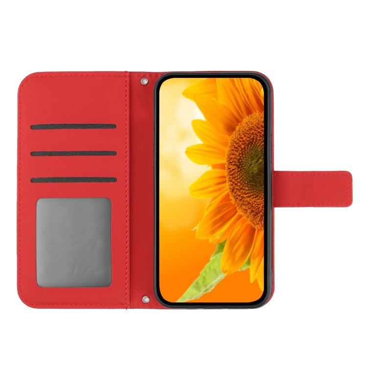 For Motorola Moto G72 5G Skin Feel Sun Flower Pattern Flip Leather Phone Case with Lanyard(Red) - Motorola Cases by buy2fix | Online Shopping UK | buy2fix