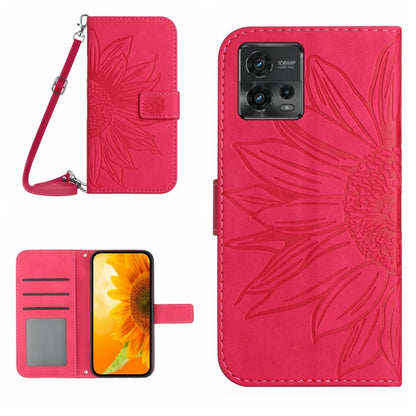 For Motorola Moto G72 5G Skin Feel Sun Flower Pattern Flip Leather Phone Case with Lanyard(Rose Red) - Motorola Cases by buy2fix | Online Shopping UK | buy2fix
