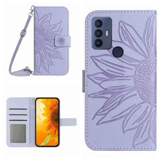 For TCL 30 SE/30E/306/305 Skin Feel Sun Flower Pattern Flip Leather Phone Case with Lanyard(Purple) - More Brand by buy2fix | Online Shopping UK | buy2fix