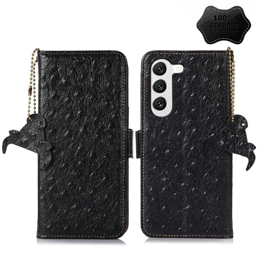 For Samsung Galaxy S23 5G Ostrich Pattern Genuine Leather RFID Phone Case(Black) - Galaxy S23 5G Cases by buy2fix | Online Shopping UK | buy2fix
