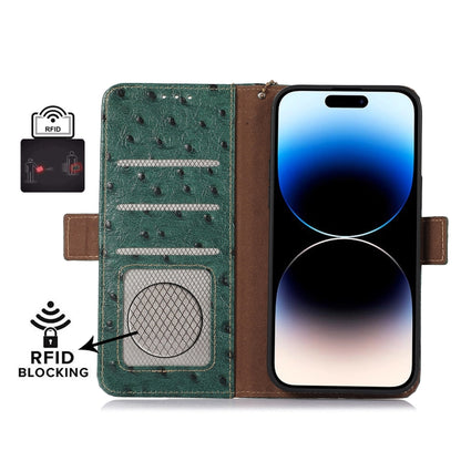 For Samsung Galaxy S23+ 5G Ostrich Pattern Genuine Leather RFID Phone Case(Green) - Galaxy S23+ 5G Cases by buy2fix | Online Shopping UK | buy2fix