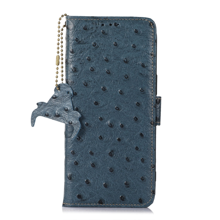 For Samsung Galaxy S22 5G Ostrich Pattern Genuine Leather RFID Phone Case(Blue) - Galaxy S22 5G Cases by buy2fix | Online Shopping UK | buy2fix