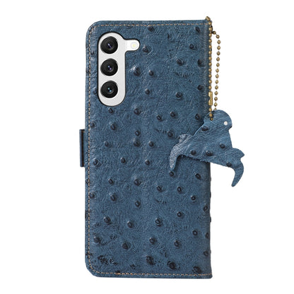 For Samsung Galaxy S22 5G Ostrich Pattern Genuine Leather RFID Phone Case(Blue) - Galaxy S22 5G Cases by buy2fix | Online Shopping UK | buy2fix