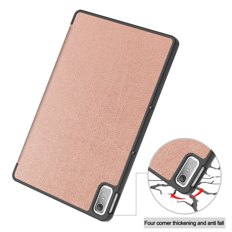 For Lenovo Tab P11 Gen 2 Custer Pure Color 3-Fold Holder Leather Smart Tablet Case(Rose Gold) - For Lenovo by buy2fix | Online Shopping UK | buy2fix