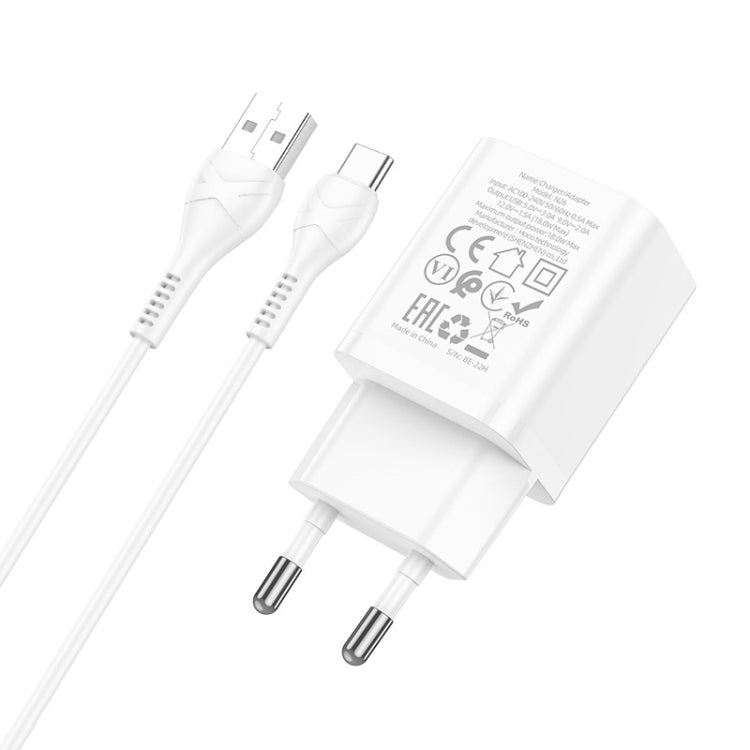 hoco N26 18W Maxim Single Port QC3.0 USB Charger with USB to USB-C/Type-C Cable, EU Plug(White) -  by hoco | Online Shopping UK | buy2fix