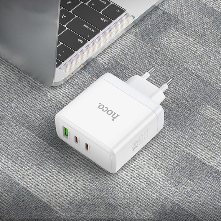 hoco N30 Glory PD 65W USB+ Dual USB-C/Type-C Interface Fast Charge Charger, EU Plug(White) - USB Charger by hoco | Online Shopping UK | buy2fix