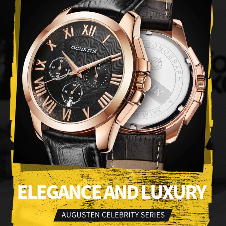 OCHSTIN 6059B Augustine Celebrity Series Multifunctional Quartz Waterproof Men Watch(Rose Gold+Black) - Leather Strap Watches by OCHSTIN | Online Shopping UK | buy2fix