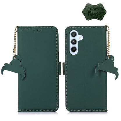 For Samsung Galaxy S22 5G Genuine Leather Magnetic RFID Leather Phone Case(Green) - Galaxy S22 5G Cases by buy2fix | Online Shopping UK | buy2fix