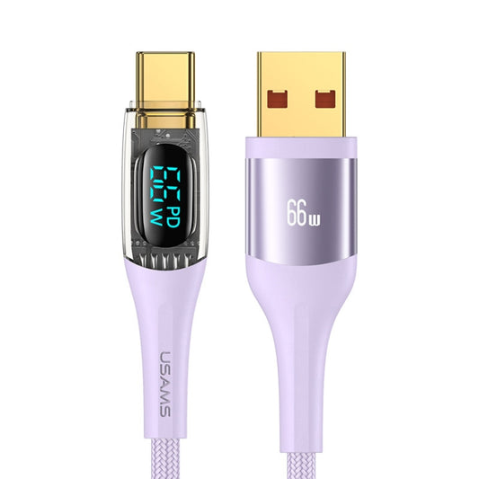USAMS USB to Type-C 66W Aluminum Alloy Transparent Digital Display Fast Charge Data Cable, Cable Length:2m(Purple) -  by USAMS | Online Shopping UK | buy2fix