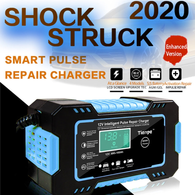 Motorcycle / Car Battery Smart Charger with LCD Creen, Plug Type:UK Plug(Blue) - In Car by buy2fix | Online Shopping UK | buy2fix
