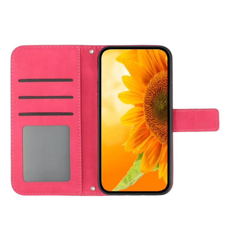 For TCL 40 SE HT04 Skin Feel Sun Flower Embossed Flip Leather Phone Case with Lanyard(Rose Red) - More Brand by buy2fix | Online Shopping UK | buy2fix
