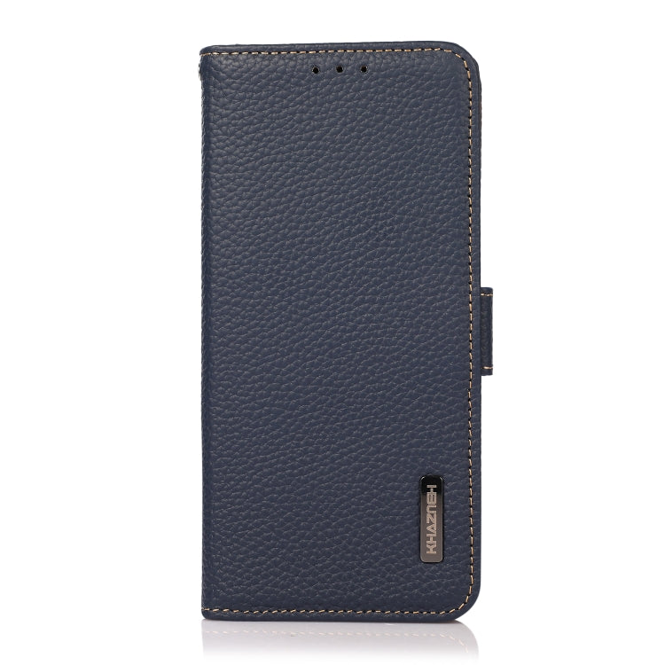 For OnePlus 11 KHAZNEH Side-Magnetic Litchi Genuine Leather RFID Phone Case(Blue) - OnePlus Cases by buy2fix | Online Shopping UK | buy2fix
