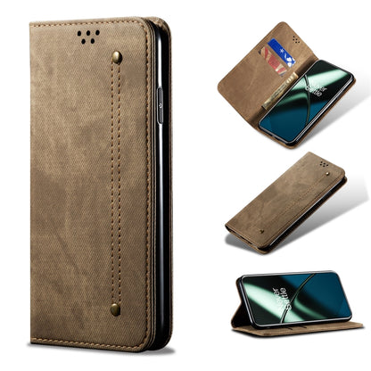 For OnePlus 11R Denim Texture Flip Leather Phone Case(Khaki) - OnePlus Cases by buy2fix | Online Shopping UK | buy2fix