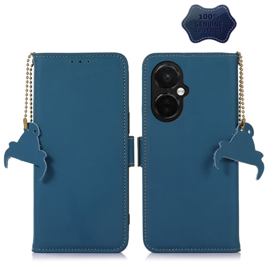 For OnePlus Nord CE 3 Lite Genuine Leather Magnetic RFID Leather Phone Case(Blue) - OnePlus Cases by buy2fix | Online Shopping UK | buy2fix
