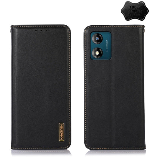 For Motorola Moto E13 4G 2023 KHAZNEH Nappa Top Layer Cowhide Leather Phone Case(Black) - Motorola Cases by buy2fix | Online Shopping UK | buy2fix