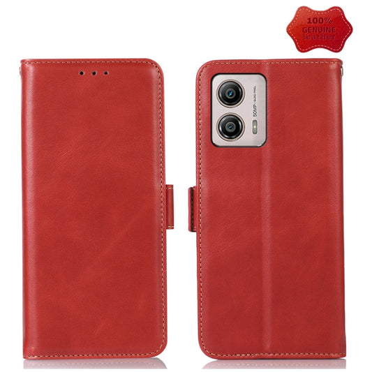 For Motorola Moto G53 5G Crazy Horse Top Layer Cowhide RFID Leather Phone Case(Red) - Motorola Cases by buy2fix | Online Shopping UK | buy2fix