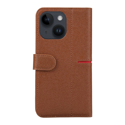 For iPhone 14 GEBEI Top-grain Horizontal Flip Leather Phone Case(Brown) - iPhone 14 Cases by GEBEI | Online Shopping UK | buy2fix