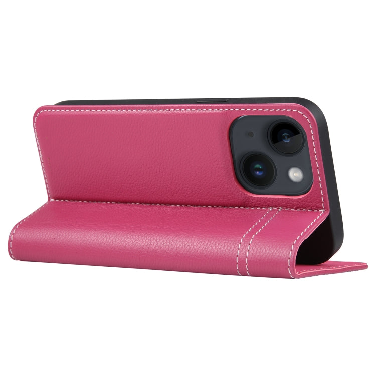 For iPhone 14 Plus GEBEI Top-grain Horizontal Flip Leather Phone Case(Rose Red) - iPhone 14 Plus Cases by GEBEI | Online Shopping UK | buy2fix