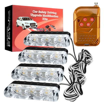 4 in 1 Car 12LEDs Grille Flash Lights Warning Lights with Wireless Remote Control, Color:White - In Car by buy2fix | Online Shopping UK | buy2fix