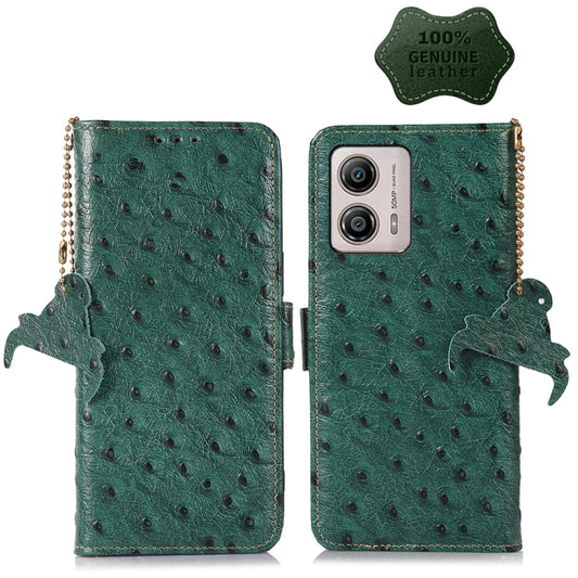 For Motorola Moto G53 5G / G13 / G23 Ostrich Pattern Genuine Leather RFID Phone Case(Green) - Motorola Cases by buy2fix | Online Shopping UK | buy2fix