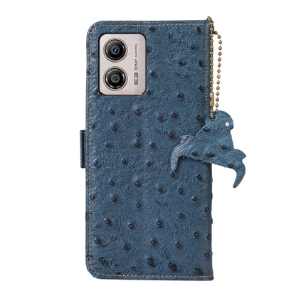 For Motorola Moto G73 5G Ostrich Pattern Genuine Leather RFID Phone Case(Blue) - Motorola Cases by buy2fix | Online Shopping UK | buy2fix