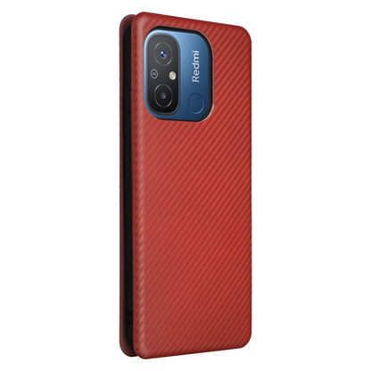 For Xiaomi Redmi 12C Carbon Fiber Texture Flip Leather Phone Case(Brown) - Xiaomi Cases by buy2fix | Online Shopping UK | buy2fix