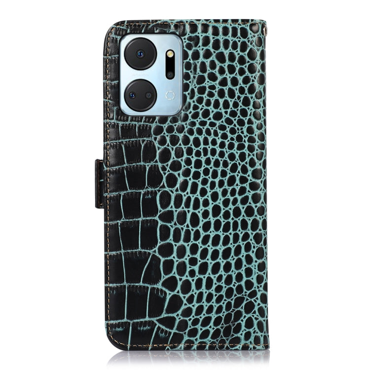 For Honor X7a 4G Crocodile Top Layer Cowhide Leather Phone Case(Green) - Honor Cases by buy2fix | Online Shopping UK | buy2fix