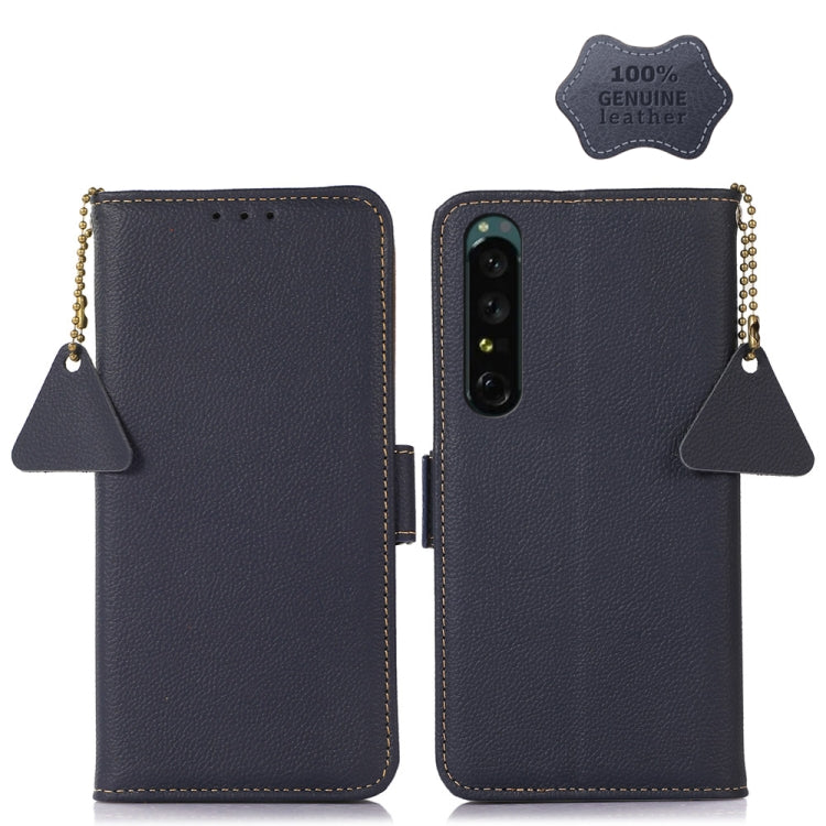 For Sony Xperia 1 IV Side-Magnetic TJ Genuine Leather RFID Phone Case(Blue) - Sony Cases by buy2fix | Online Shopping UK | buy2fix