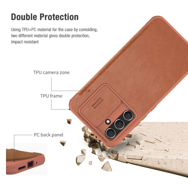 For Samsung Galaxy A54 5G NILLKIN QIN Series Pro Sliding Camera Cover Design Leather Phone Case(Brown) - Galaxy Phone Cases by NILLKIN | Online Shopping UK | buy2fix