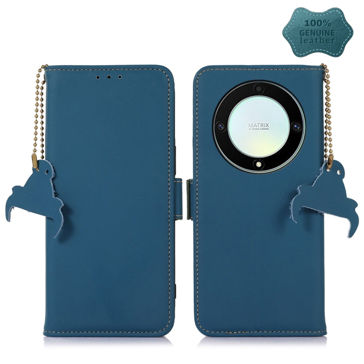 For Honor X9a 4G Genuine Leather Magnetic RFID Leather Phone Case(Blue) - Honor Cases by buy2fix | Online Shopping UK | buy2fix