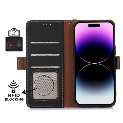 For Motorola Moto G73 5G Genuine Leather Magnetic RFID Leather Phone Case(Black) - Motorola Cases by buy2fix | Online Shopping UK | buy2fix
