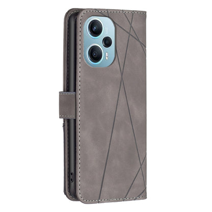 For Xiaomi Poco F5 5G / Redmi Note 12 Turbo Magnetic Buckle Rhombus Texture Leather Phone Case(Grey) - Xiaomi Cases by buy2fix | Online Shopping UK | buy2fix