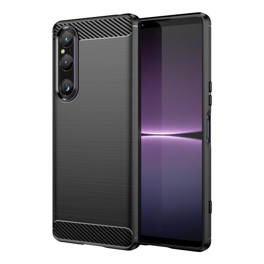 For Sony Xperia 1 V Brushed Texture Carbon Fiber TPU Phone Case(Black) - Sony Cases by buy2fix | Online Shopping UK | buy2fix