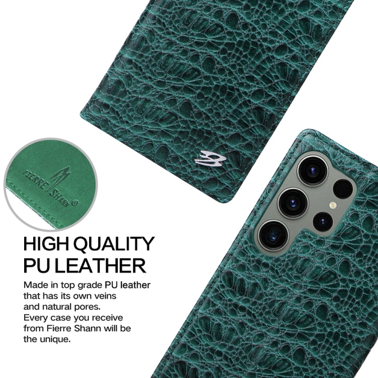 For Samsung Galaxy S23 Ultra 5G Fierre Shann Crocodile Texture Magnetic Genuine Leather Phone Case(Green) - Galaxy S23 Ultra 5G Cases by FIERRE SHANN | Online Shopping UK | buy2fix