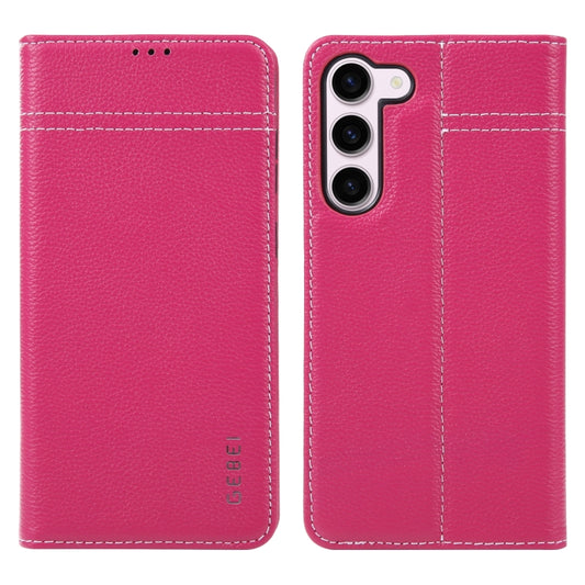 For Samsung Galaxy S23+ 5G GEBEI Top-grain Horizontal Flip Leather Phone Case(Rose Red) - Galaxy S23+ 5G Cases by GEBEI | Online Shopping UK | buy2fix