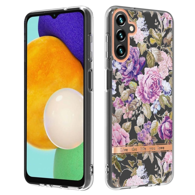 For Samsung Galaxy A34 5G Flowers and Plants Series IMD TPU Phone Case(Purple Peony) - Galaxy Phone Cases by buy2fix | Online Shopping UK | buy2fix