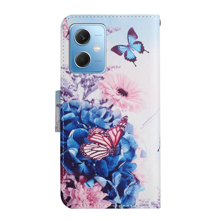 For Xiaomi Redmi Note 12 5G Global/Poco X5 Colored Drawing Pattern Flip Leather Phone Case(Purple Butterfly) - Note 12 Cases by buy2fix | Online Shopping UK | buy2fix