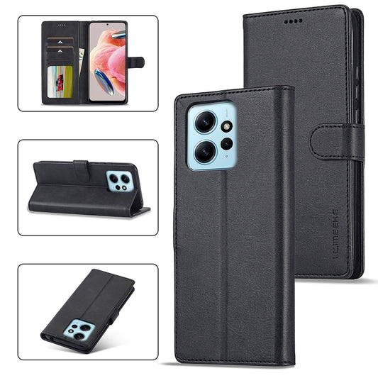For Xiaomi Redmi Note 12 4G Global LC.IMEEKE Calf Texture Leather Phone Case(Black) - Note 12 Cases by LC.IMEEKE | Online Shopping UK | buy2fix