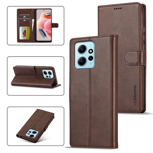For Xiaomi Redmi Note 12 4G Global LC.IMEEKE Calf Texture Leather Phone Case(Coffee) - Note 12 Cases by LC.IMEEKE | Online Shopping UK | buy2fix