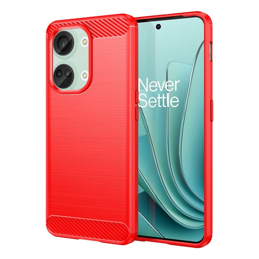 For OnePlus 11R Brushed Texture Carbon Fiber TPU Phone Case(Red) - OnePlus Cases by buy2fix | Online Shopping UK | buy2fix