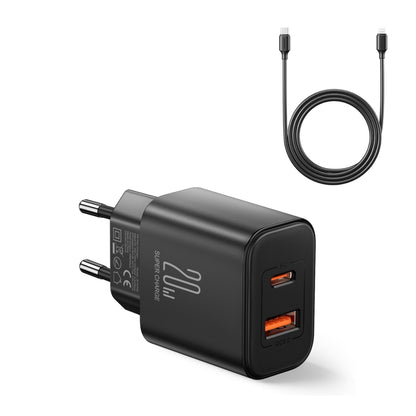 J0YROOM TCF05 20W USB+USB-C/Type-C Dual Interface Fast Charger Set, Specification:EU Plug(Black) - USB Charger by JOYROOM | Online Shopping UK | buy2fix