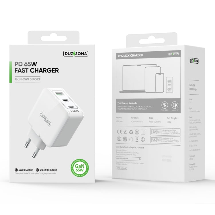 DUZZONA T9 65W Dual USB-C / Type-C+USB GaN Fast Charger, Specification:EU Plug - USB Charger by DUZZONA | Online Shopping UK | buy2fix